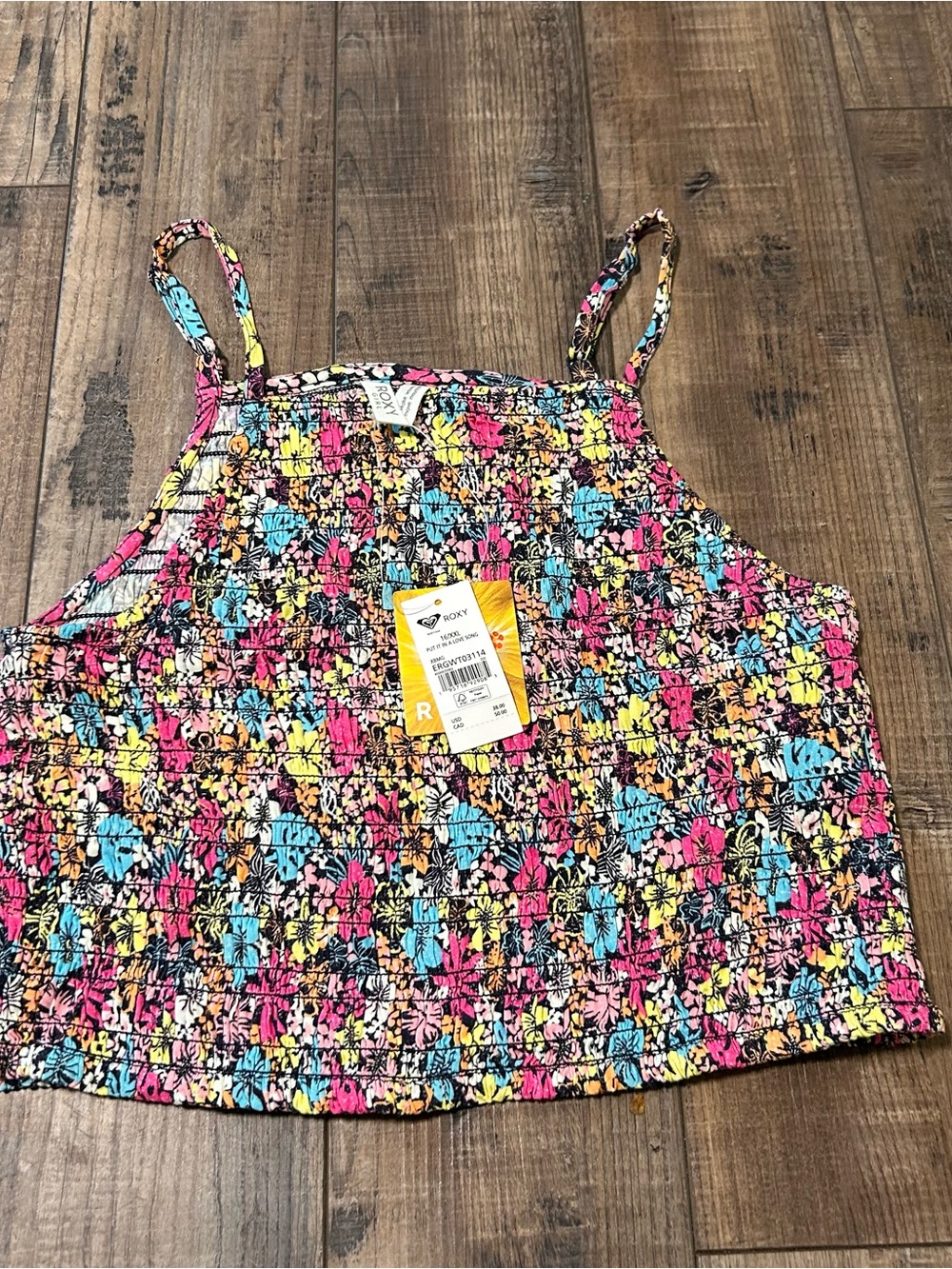Roxy Girls Ruched Cropped Tank 16 XXL Smocked New with tags